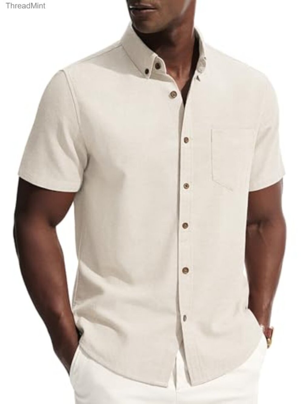 Men's Linen Cotton Short Sleeve Button Down Shirt
